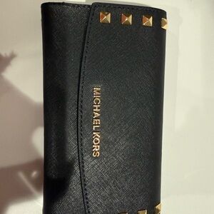 Michael Kors Black Trifold Wallet with Gold Accents